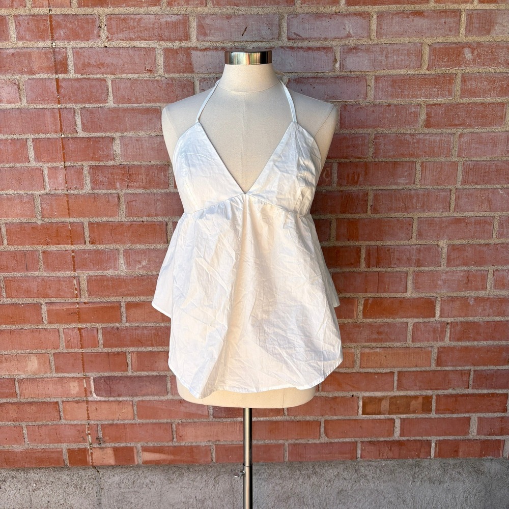 NWT Free‎ People Open Back Babydoll Halter Top M White Tie beaded y2k Boho